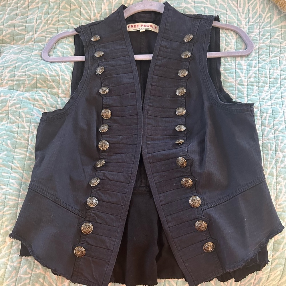 Free People Black Vest with Brass Buttons - Picture 2 of 7